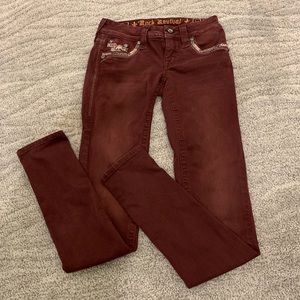 Maroon skinny jean rock revivals